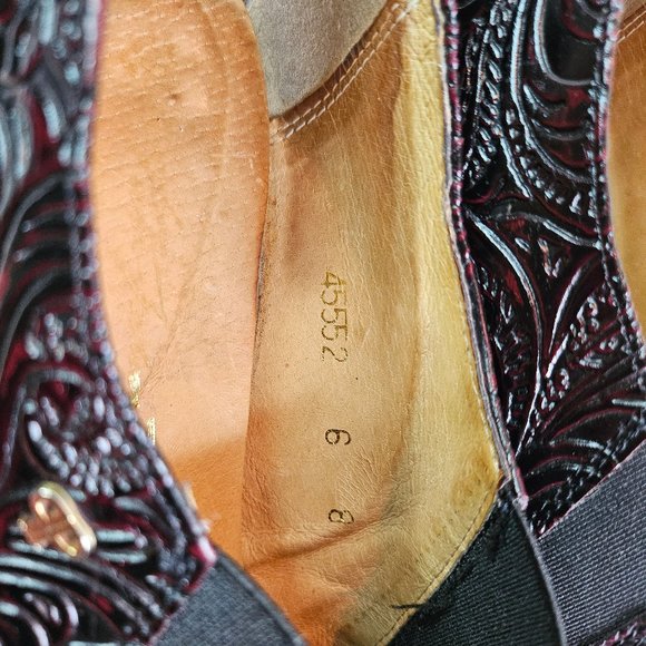 VTG Pertti Palmroth Women's Burgundy Leather Embossed Point Toe Ankle Boots 6 - Picture 8 of 15